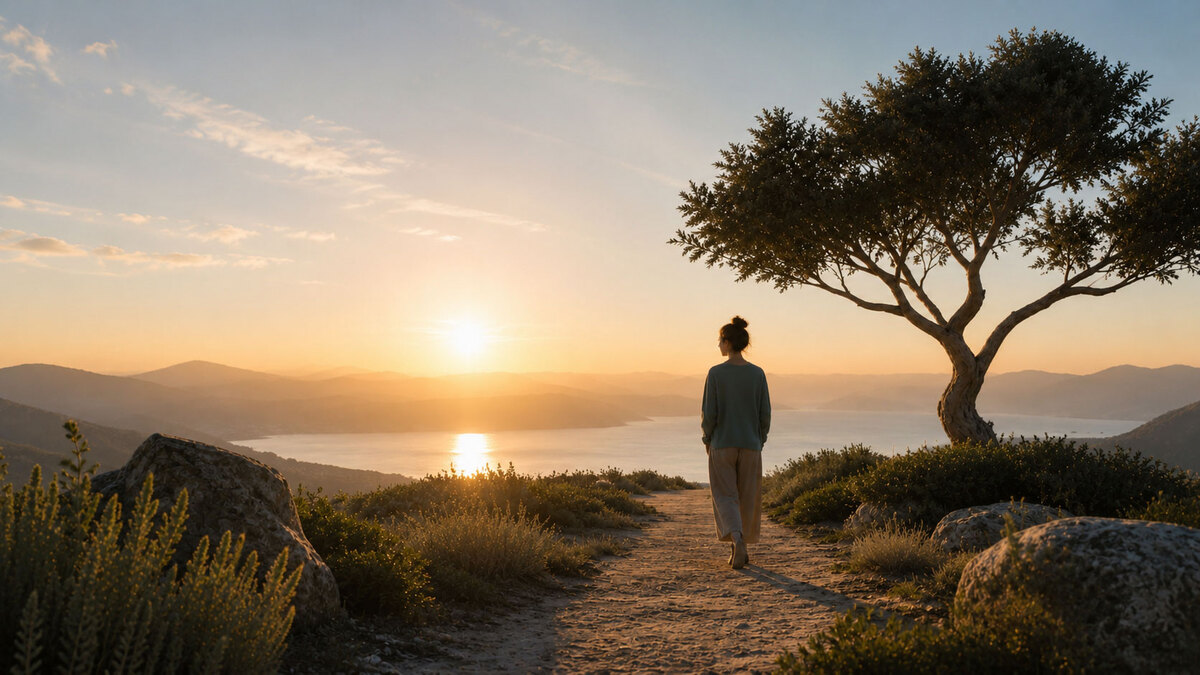 Personne contemplant l'horizon, symbole de la recherche de sens, de la spiritualité, du développement personnel et du coaching.