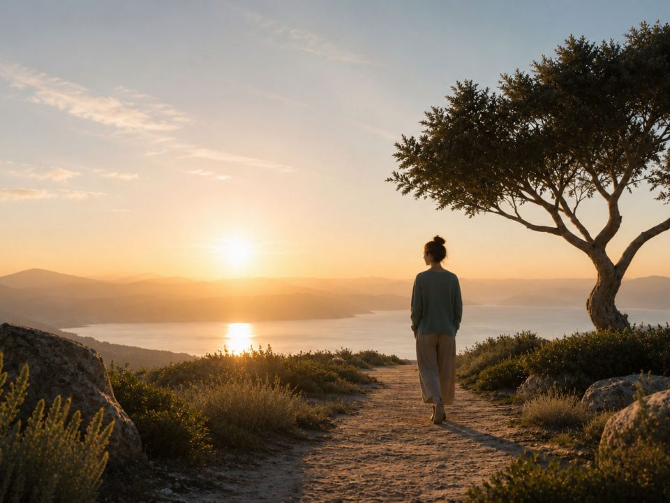 Personne contemplant l'horizon, symbole de la recherche de sens, de la spiritualité, du développement personnel et du coaching.