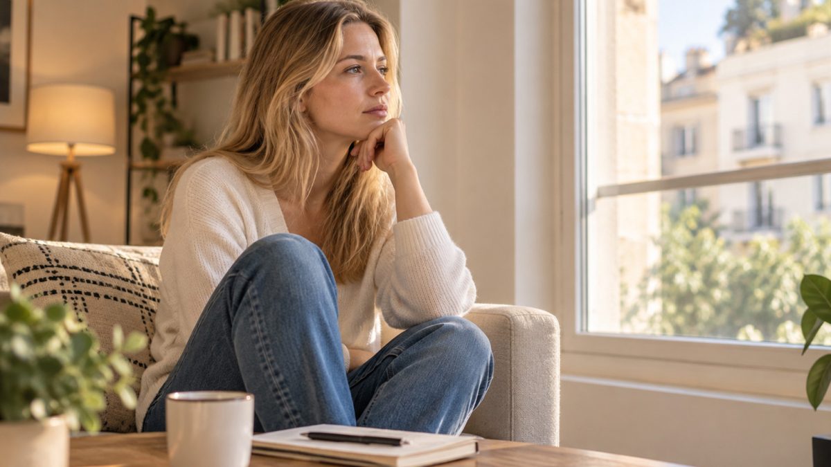 Personne assise près d’une fenêtre, réfléchissant à une décision importante