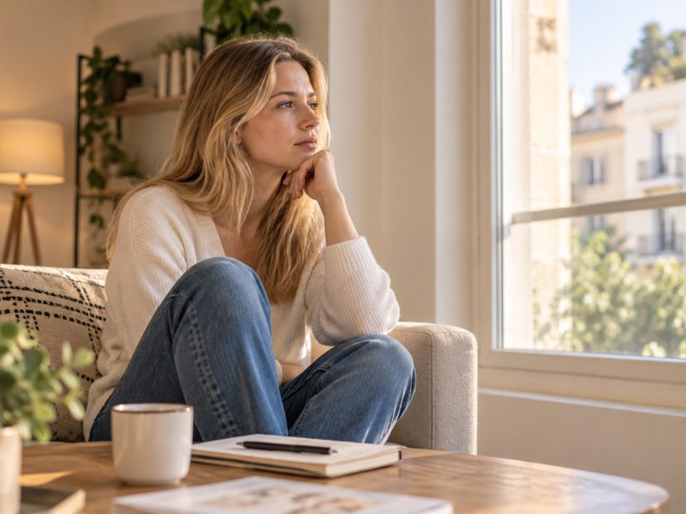 Personne assise près d’une fenêtre, réfléchissant à une décision importante